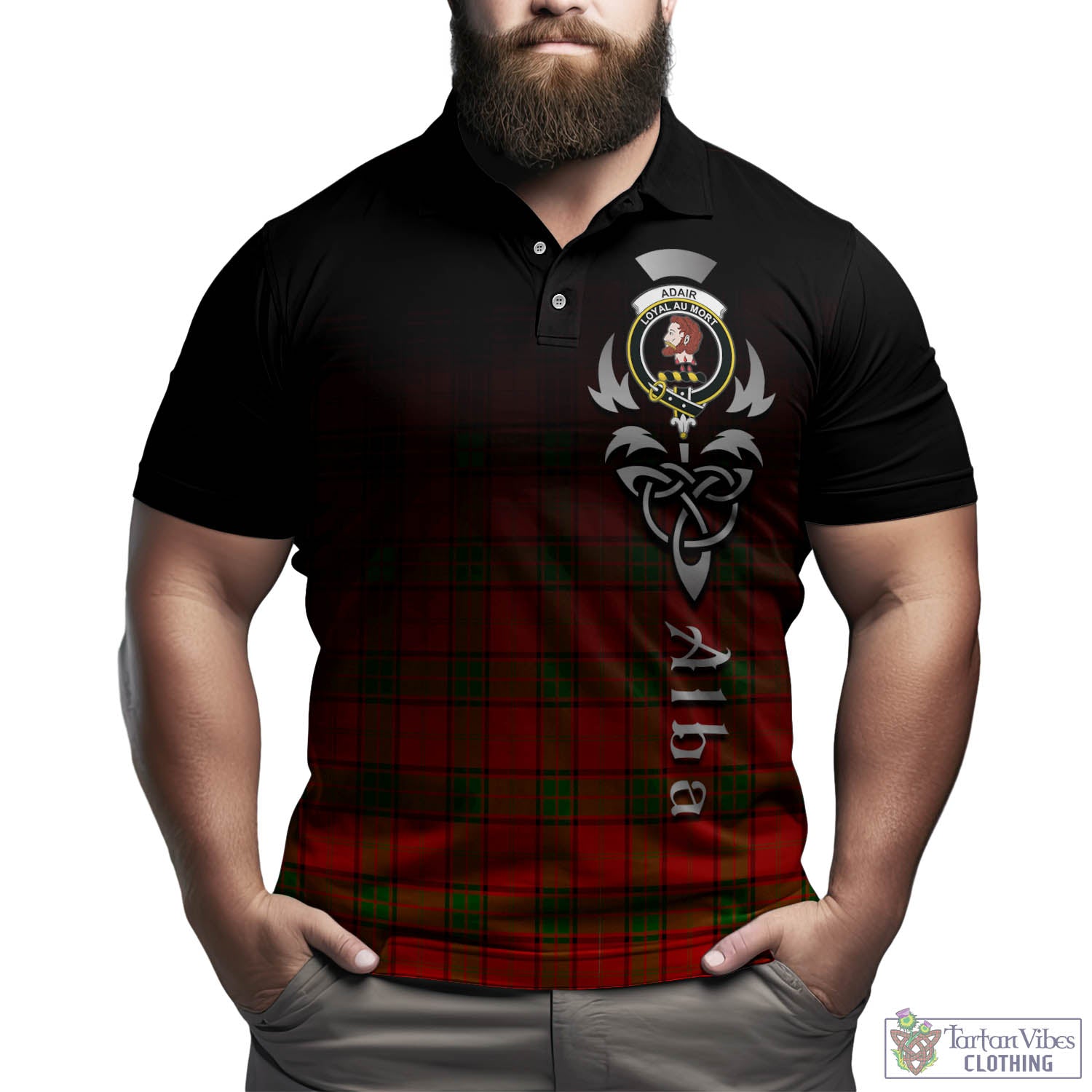 Tartan Vibes Clothing Adair Tartan Polo Shirt Featuring Alba Gu Brath Family Crest Celtic Inspired