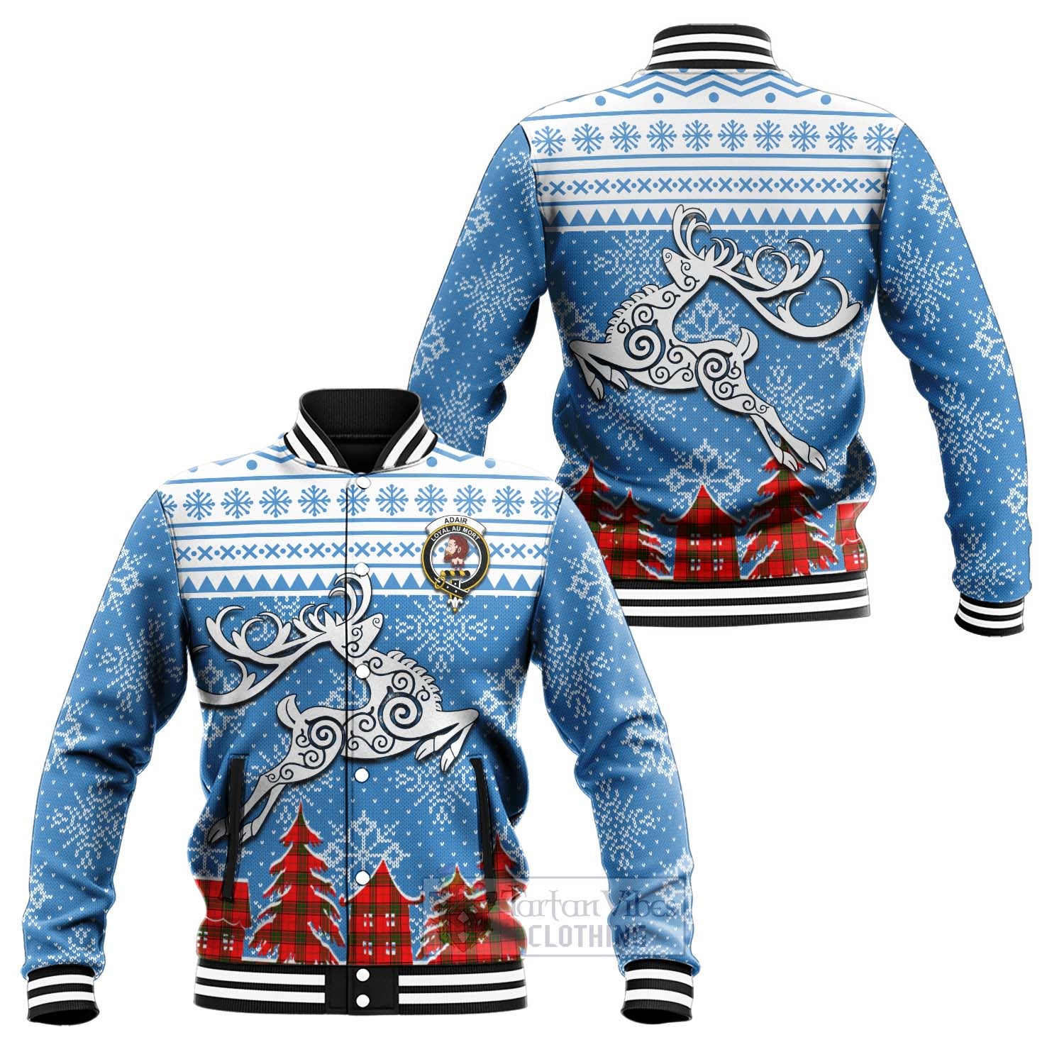 Tartan Vibes Clothing Adair Clan Christmas Baseball Jacket Celtic Reindeer Style