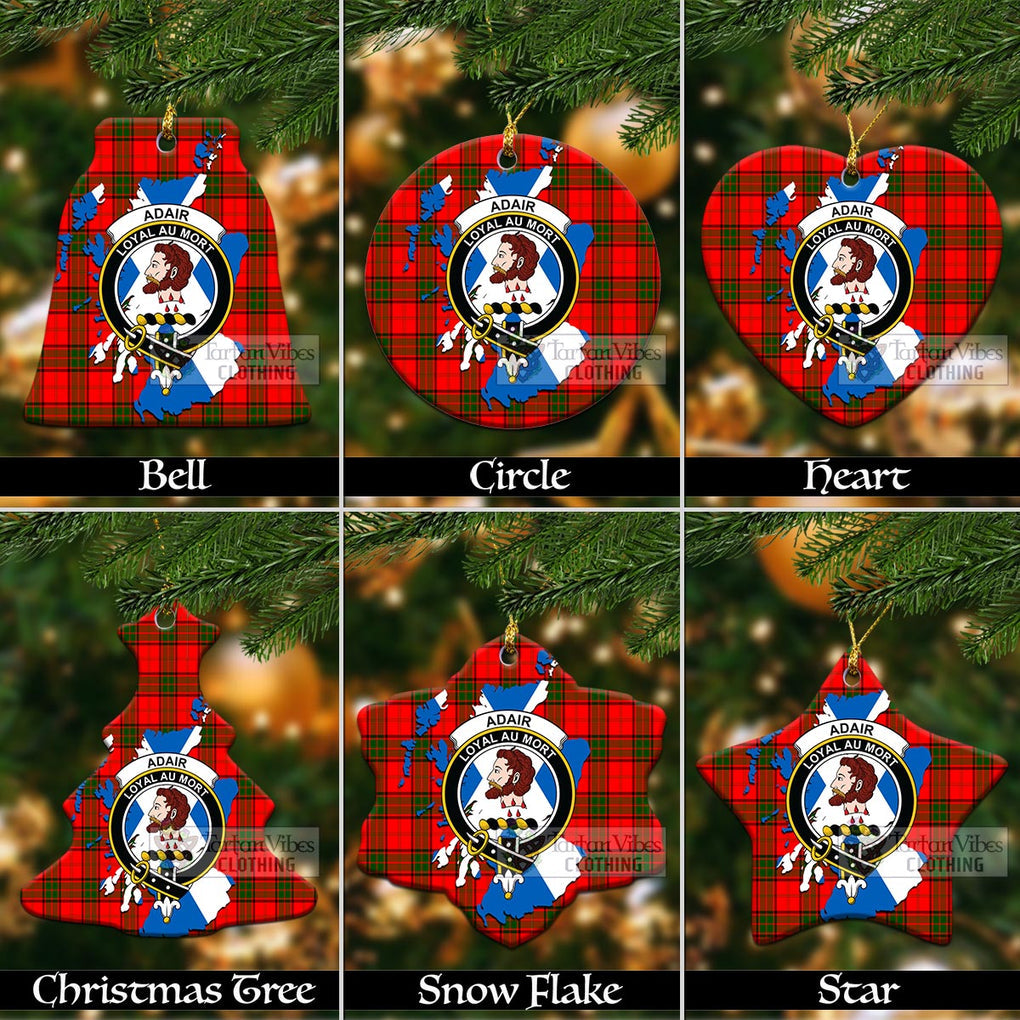 Tartan Vibes Clothing Adair Tartan Christmas Ornament with Family Crest and Scotland Map