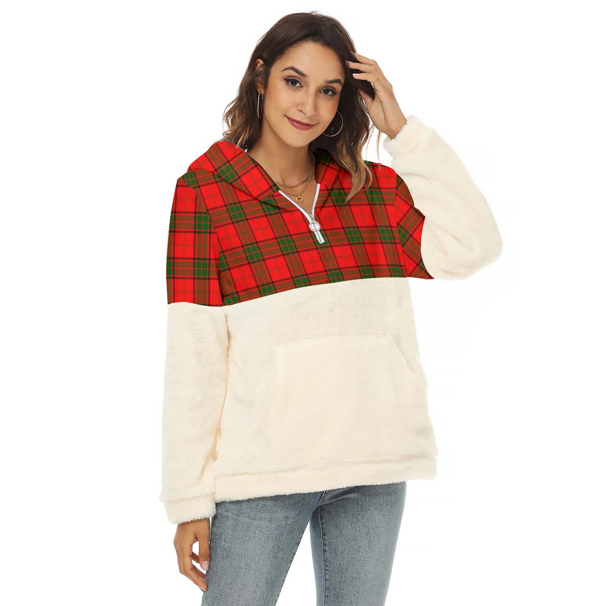 Adair Tartan Women's Borg Fleece Hoodie With Half Zip Female - Tartan Vibes Clothing