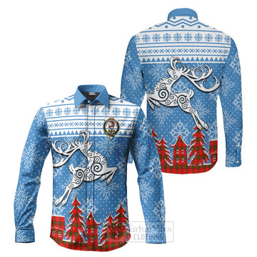 Adair Clan Christmas Long Sleeve Button Shirt Celtic Reindeer Style