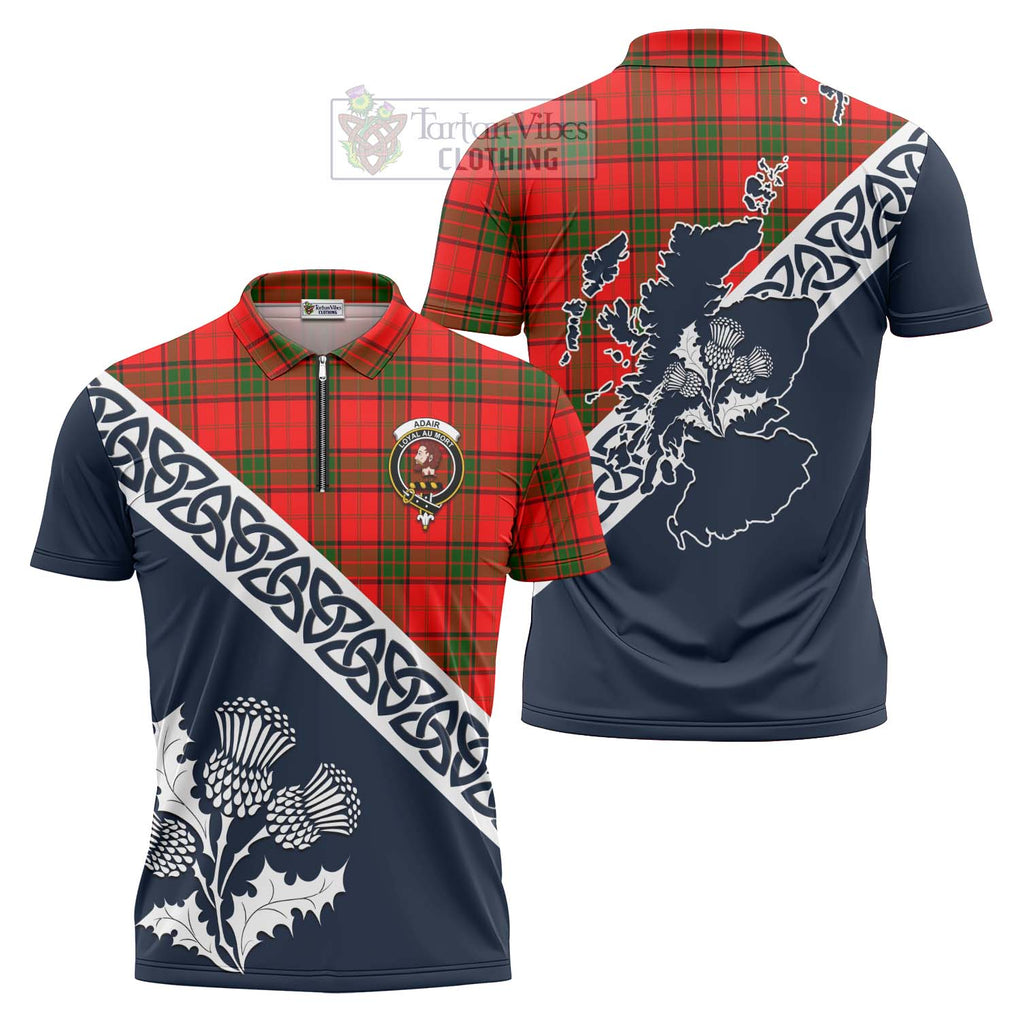 Tartan Vibes Clothing Adair Tartan Zipper Polo Shirt Featuring Thistle and Scotland Map