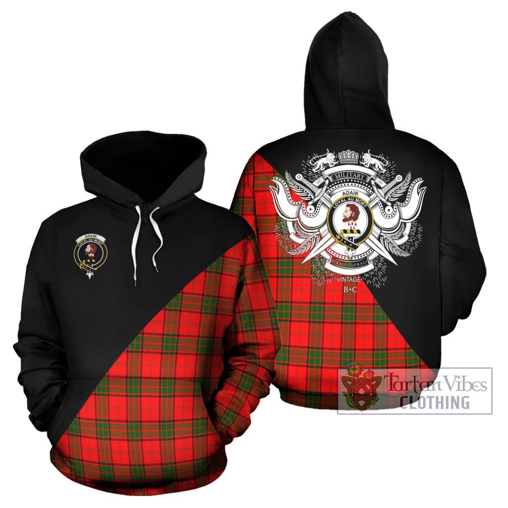 Adair Tartan Hoodie with Family Crest and Military Logo Style Zip Hoodie - Tartanvibesclothing Shop