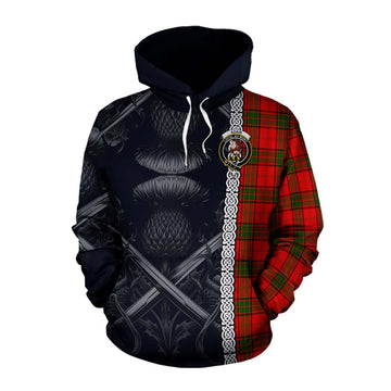 Adair Tartan Cotton Hoodie with Family Crest Cross Sword Thistle Celtic Vibes