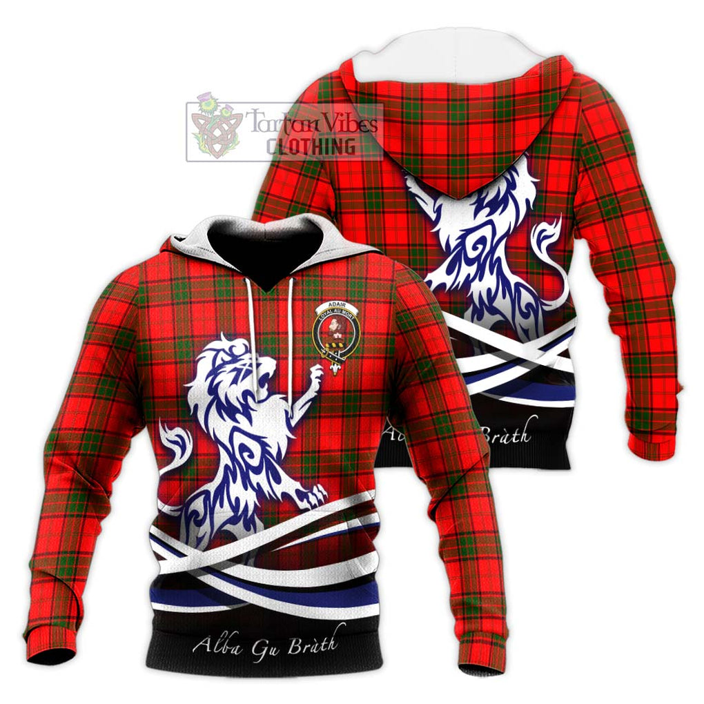 Adair Tartan Knitted Hoodie with Alba Gu Brath Regal Lion Emblem Unisex Knitted Pullover Hoodie - Tartanvibesclothing Shop