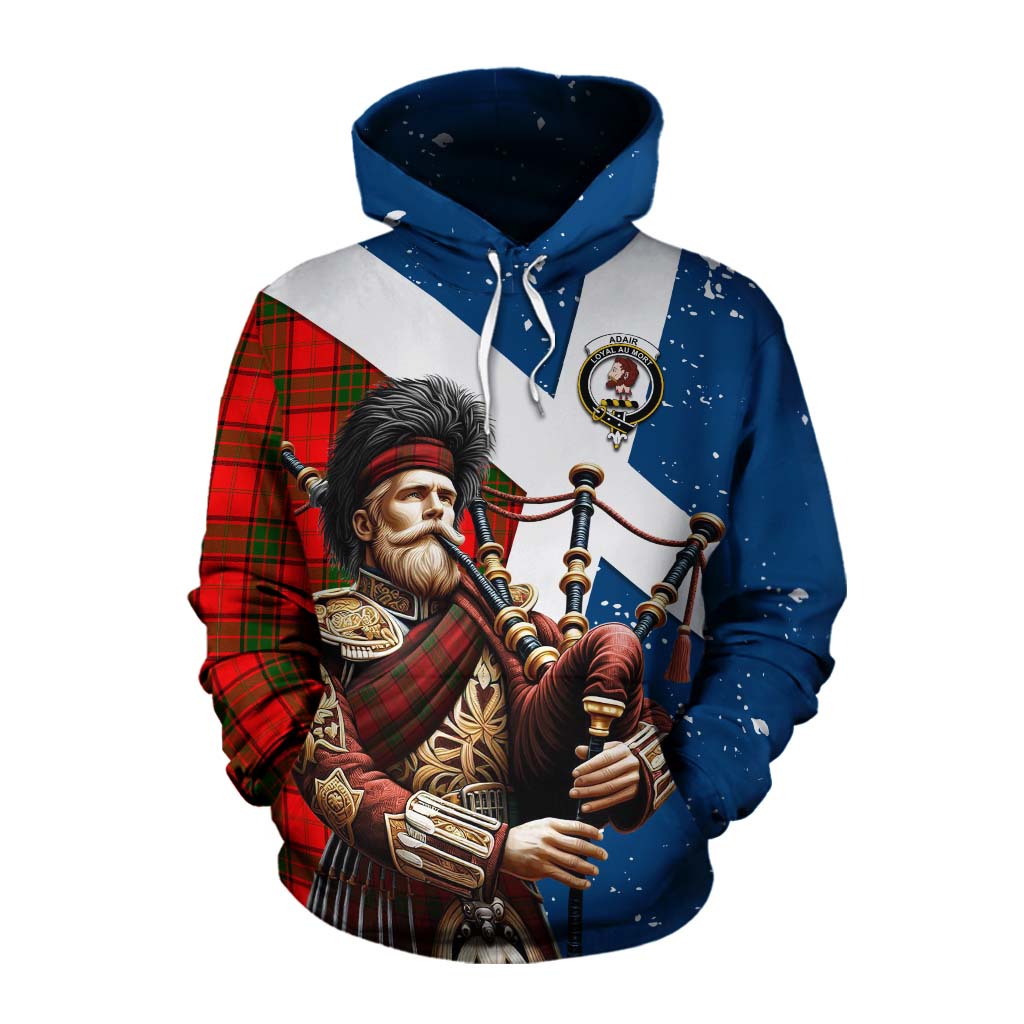 Tartan Vibes Clothing Adair Tartan Cotton Hoodie with Family Crest Scottish Bagpiper Vibes