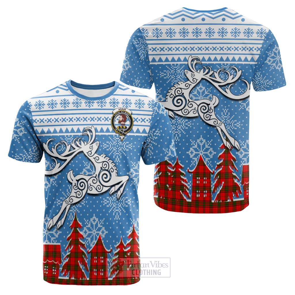 Tartan Vibes Clothing Adair Clan Christmas Cotton T-shirt Celtic Reindeer Style