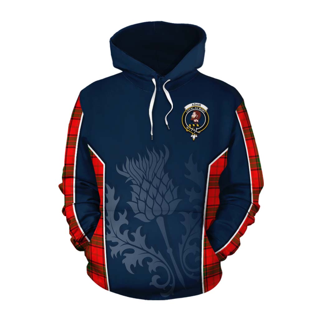 Tartan Vibes Clothing Adair Tartan Cotton Hoodie with Family Crest and Scottish Thistle Vibes Sport Style