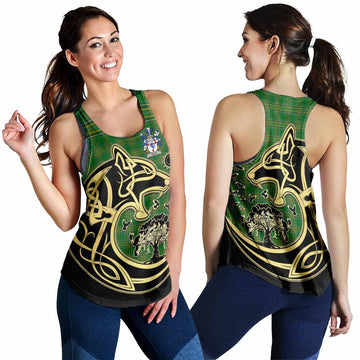 Adair Irish Tartan Women's Racerback Tanks with Coat of Arms Celtic Wolf Style