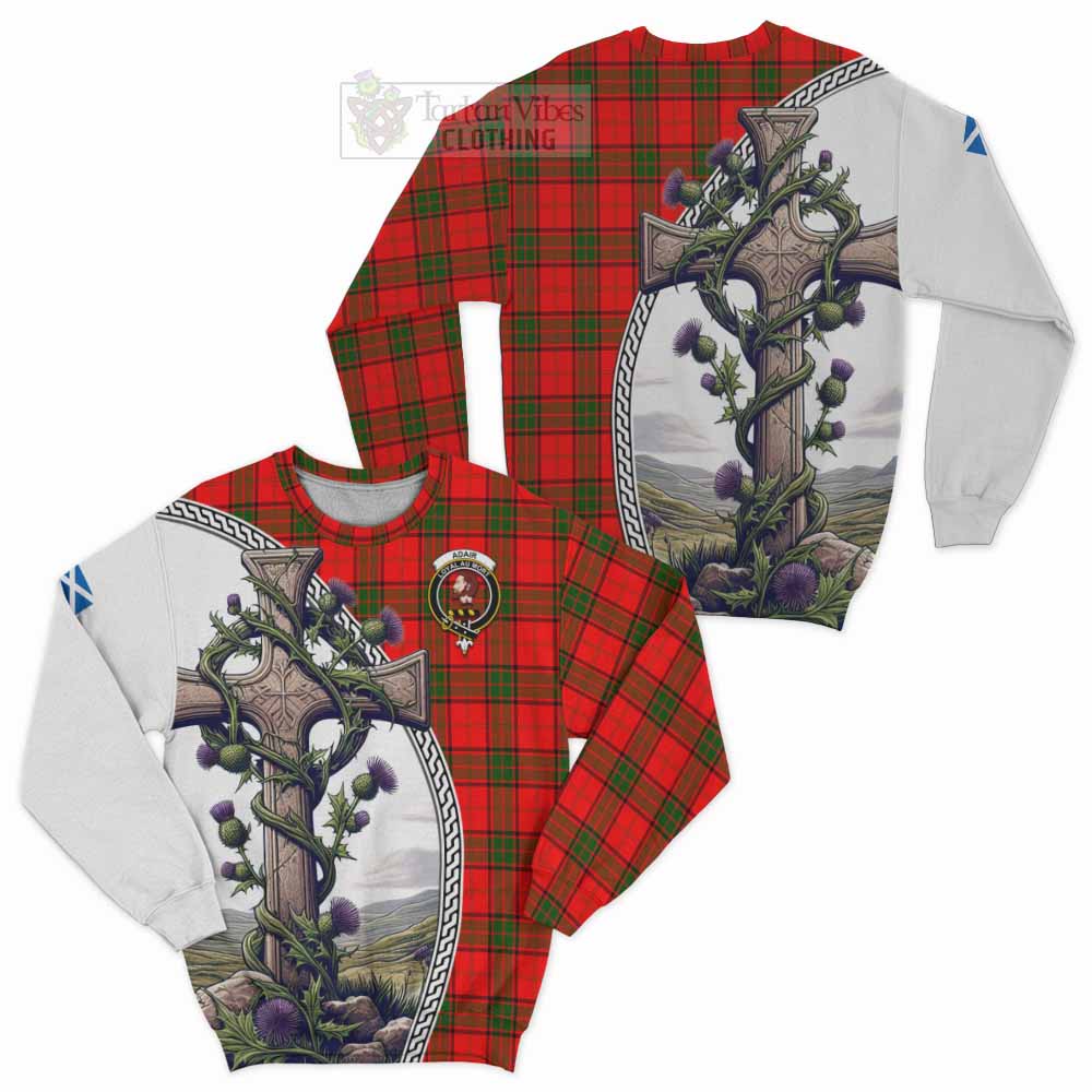 Tartan Vibes Clothing Adair Tartan Sweatshirt with Family Crest and St. Andrew's Cross Accented by Thistle Vines