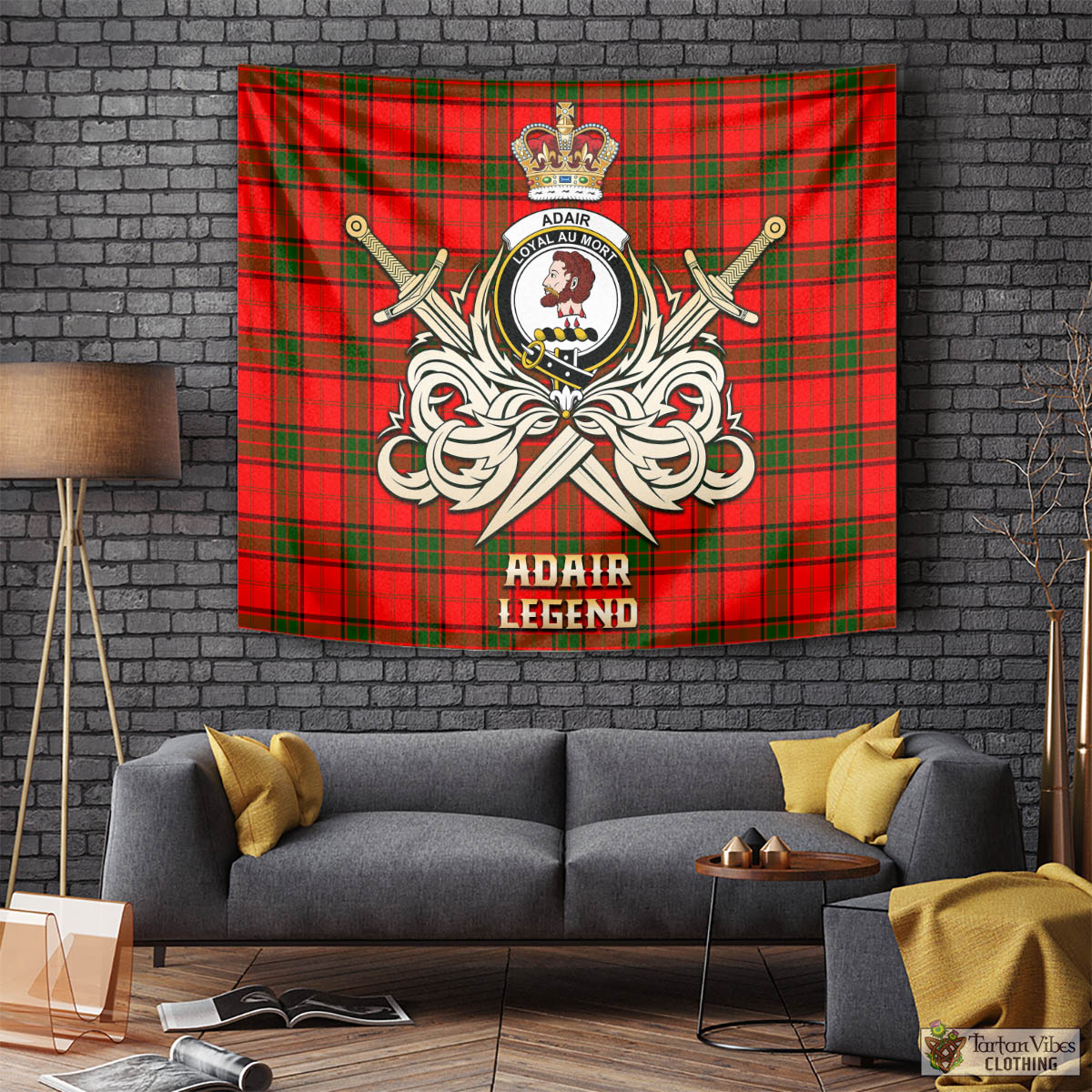 Tartan Vibes Clothing Adair Tartan Tapestry with Clan Crest and the Golden Sword of Courageous Legacy