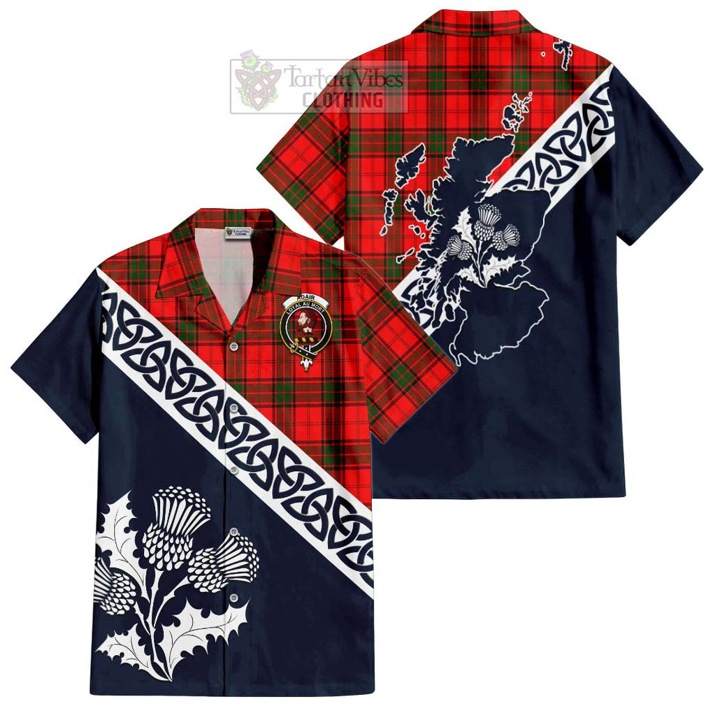 Tartan Vibes Clothing Adair Tartan Short Sleeve Button Shirt Featuring Thistle and Scotland Map