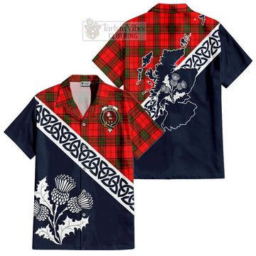 Adair Tartan Short Sleeve Button Shirt Featuring Thistle and Scotland Map