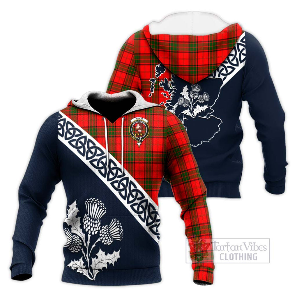 Tartan Vibes Clothing Adair Tartan Knitted Hoodie Featuring Thistle and Scotland Map