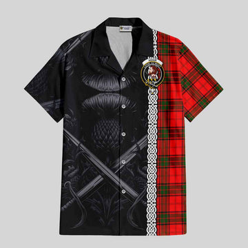 Adair Tartan Short Sleeve Button Shirt with Family Crest Cross Sword Thistle Celtic Vibes