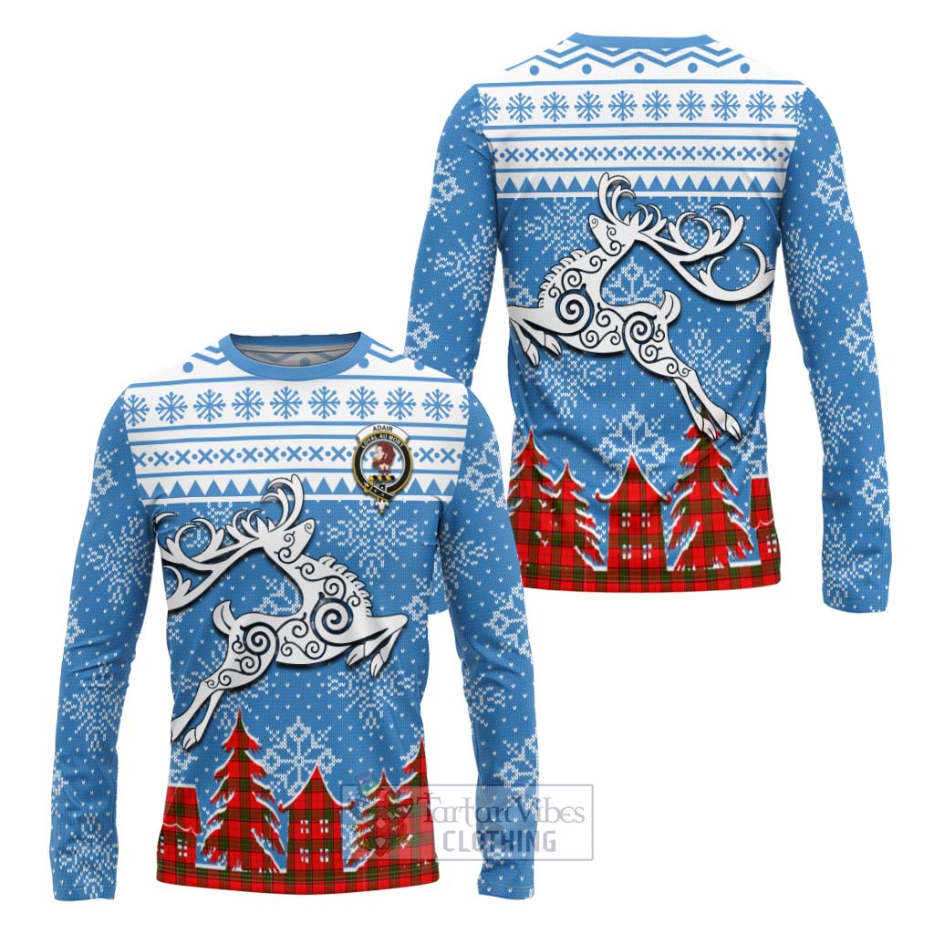 Tartan Vibes Clothing Adair Clan Christmas Long Sleeve T-Shirt Celtic Reindeer Style