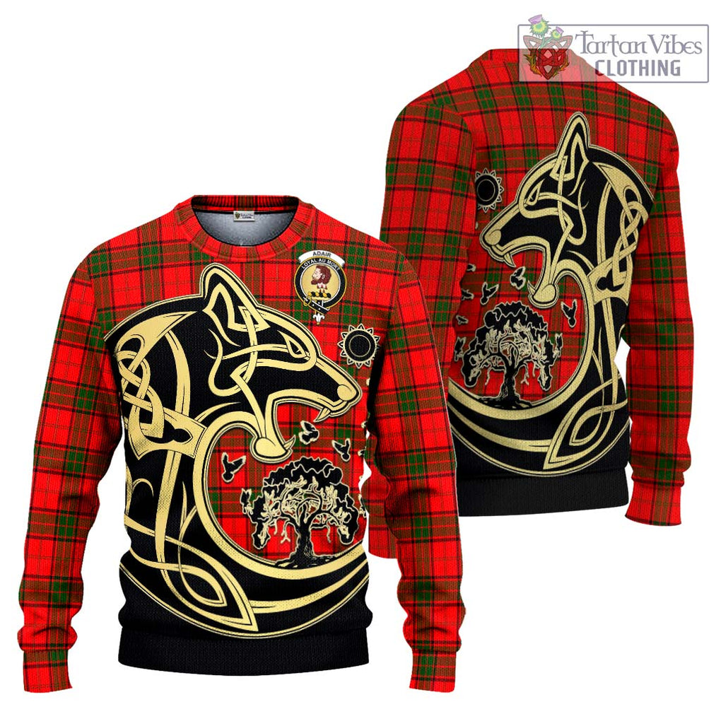 Adair Tartan Knitted Sweater with Family Crest Celtic Wolf Style Unisex - Tartan Vibes Clothing