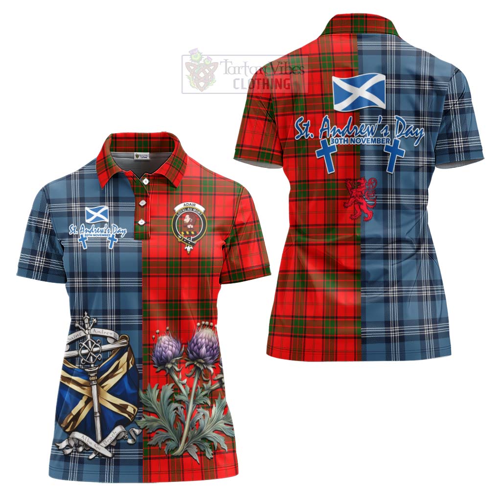 Tartan Vibes Clothing Adair Tartan Women's Polo Shirt Happy St. Andrew's Day Half Tartan Style