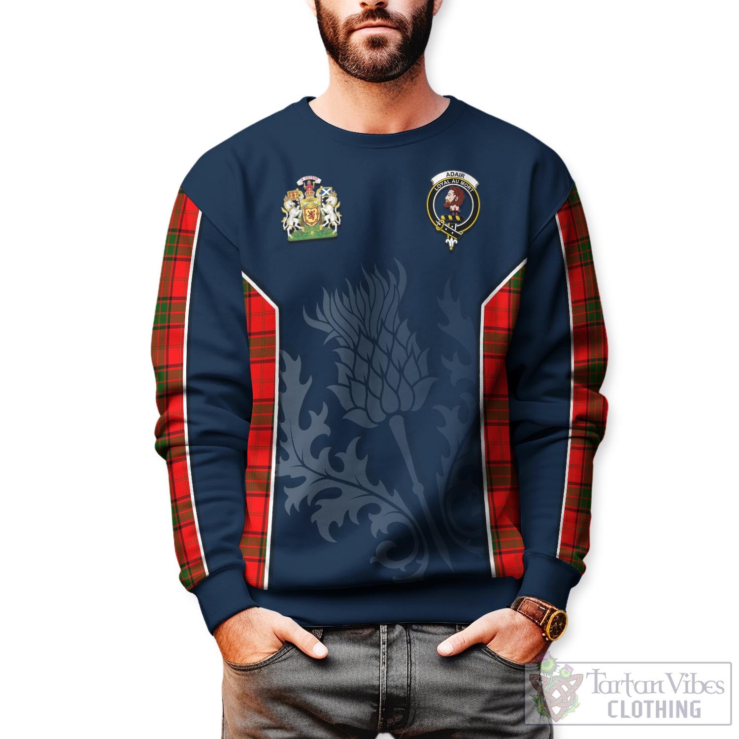 Tartan Vibes Clothing Adair Tartan Sweatshirt with Family Crest and Scottish Thistle Vibes Sport Style