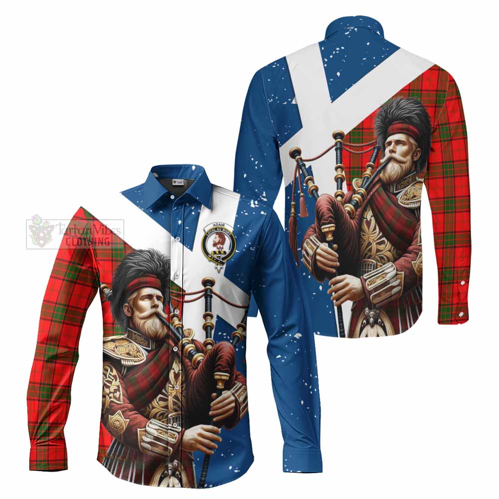 Tartan Vibes Clothing Adair Tartan Long Sleeve Button Shirt with Family Crest Scottish Bagpiper Vibes