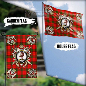 Adair Tartan Flag with Family Crest and Golden Thistle Crossed Sword Design