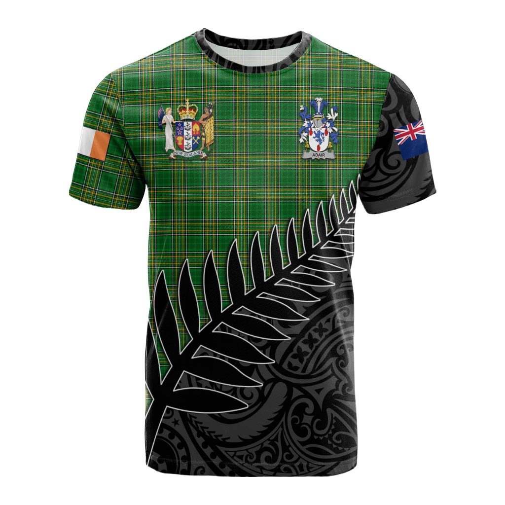 Tartan Vibes Clothing Adair Irish Clan Tartan Cotton T-shirt with Coat of Arms New Zealand Silver Fern Half Style