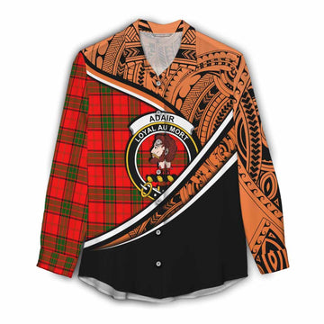 Adair Crest Tartan Women's Casual Shirt with Polynesian Vibes Style - Orange Version