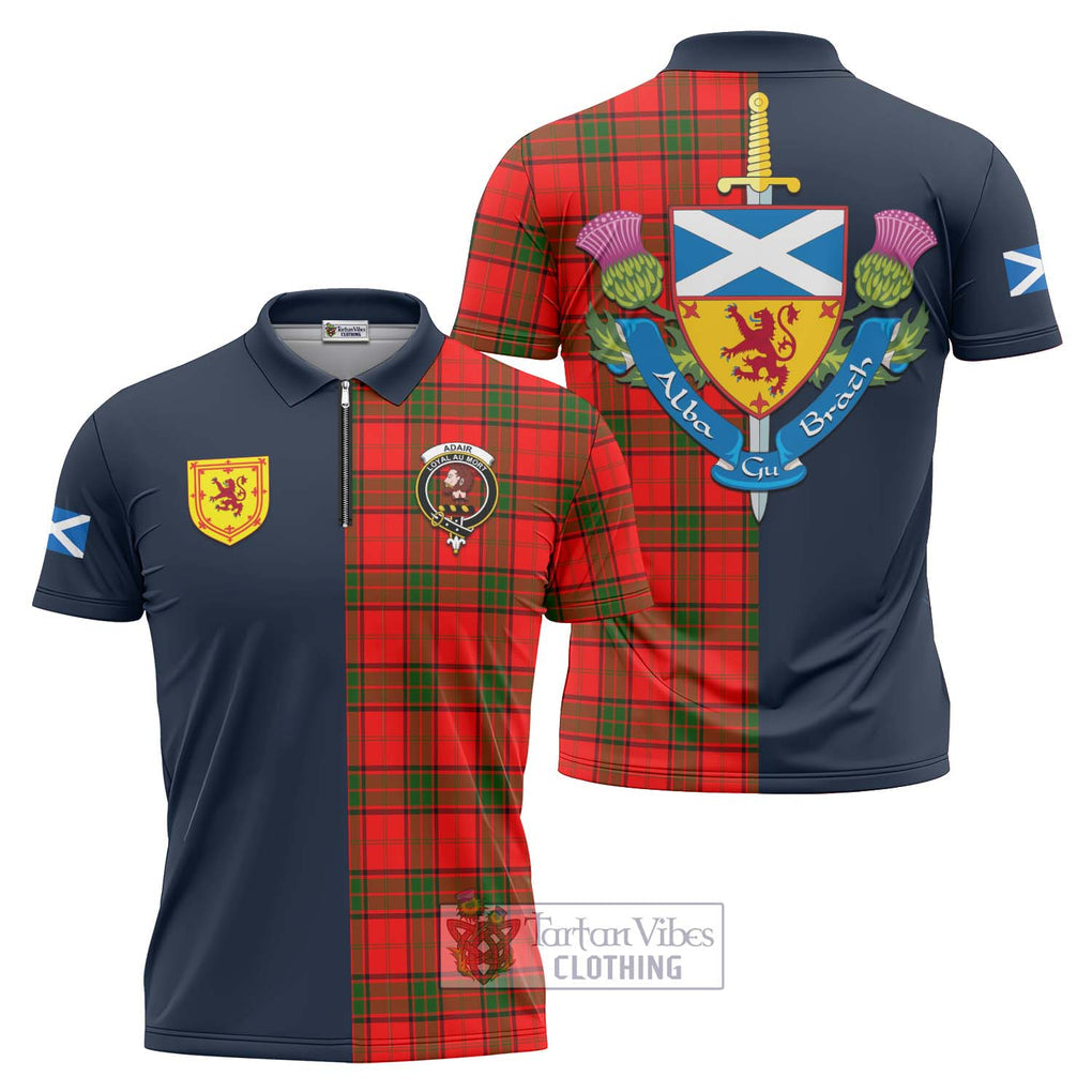 Tartan Vibes Clothing Adair Tartan Zipper Polo Shirt with Scottish Lion Royal Arm Half Style