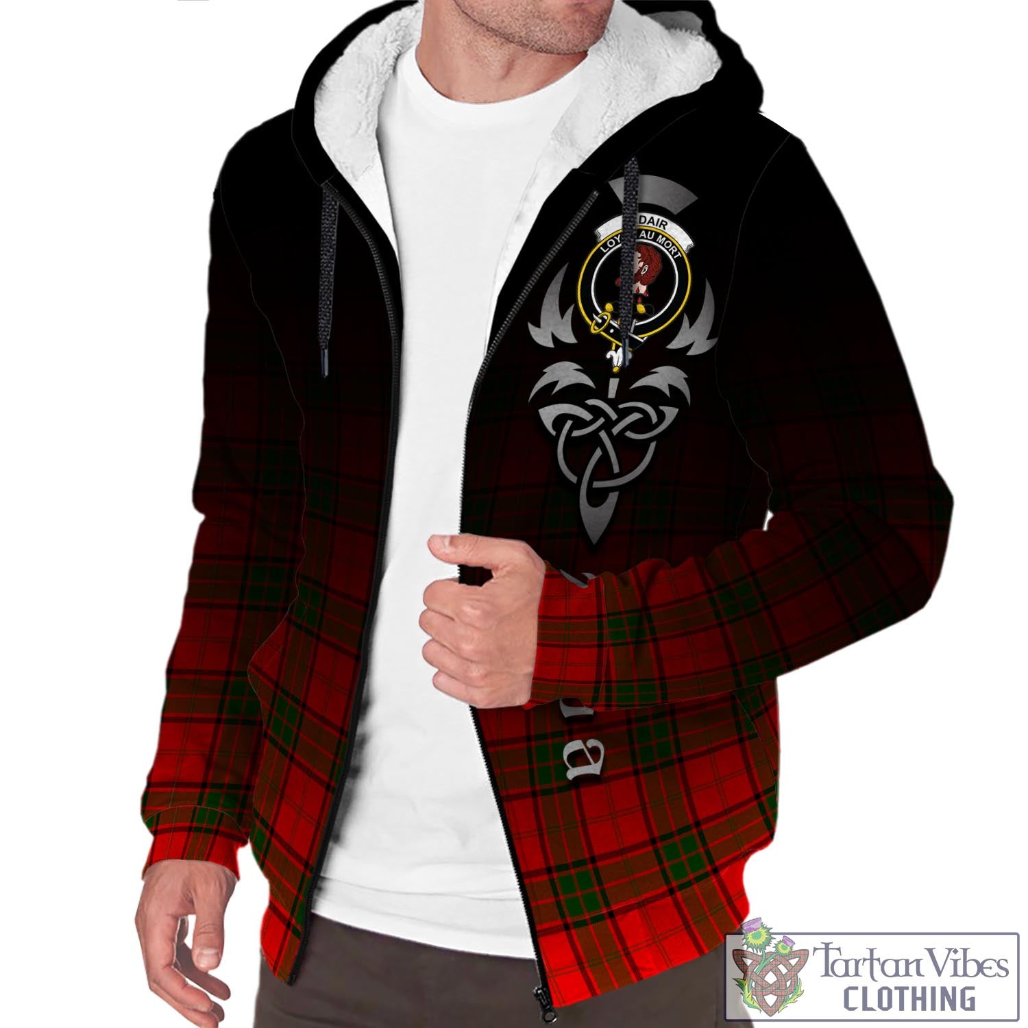 Tartan Vibes Clothing Adair Tartan Sherpa Hoodie Featuring Alba Gu Brath Family Crest Celtic Inspired