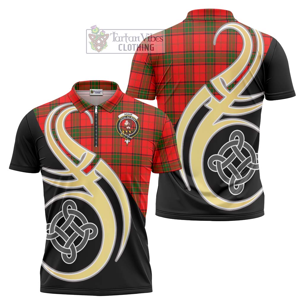 Tartan Vibes Clothing Adair Tartan Zipper Polo Shirt with Family Crest and Celtic Symbol Style