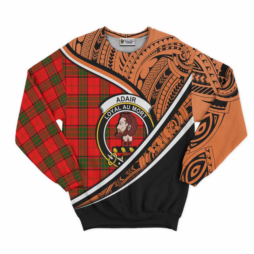 Tartan Vibes Clothing Adair Crest Tartan Sweatshirt with Maori Tattoo Style - Orange Version