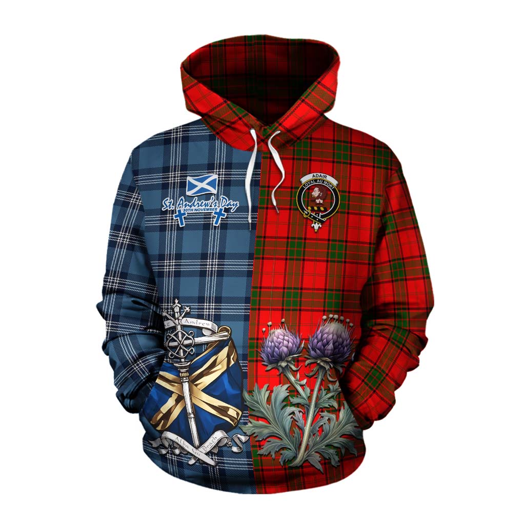 Tartan Vibes Clothing Adair Tartan Cotton Hoodie Happy St. Andrew's Day Half Tartan Style