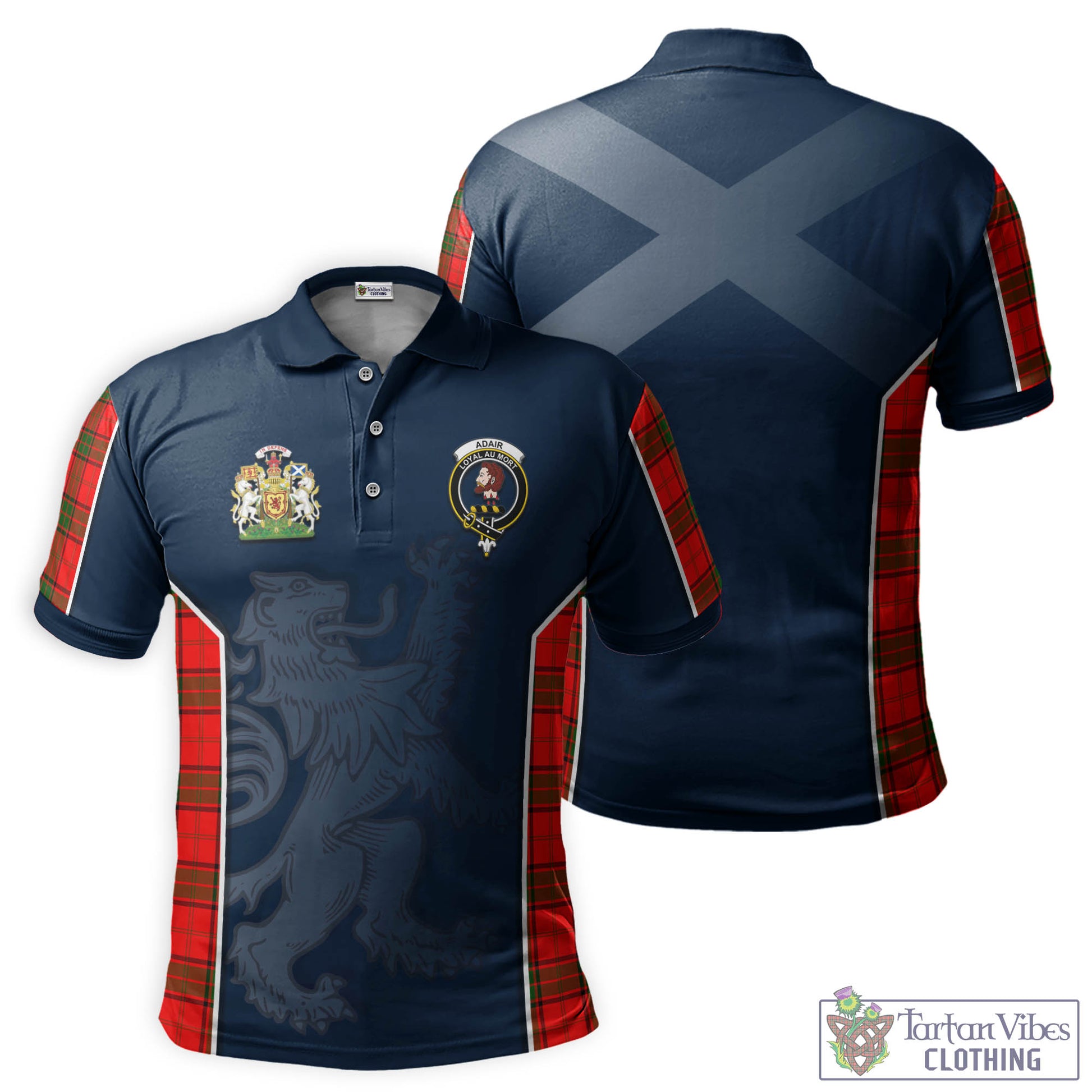 Tartan Vibes Clothing Adair Tartan Men's Polo Shirt with Family Crest and Lion Rampant Vibes Sport Style