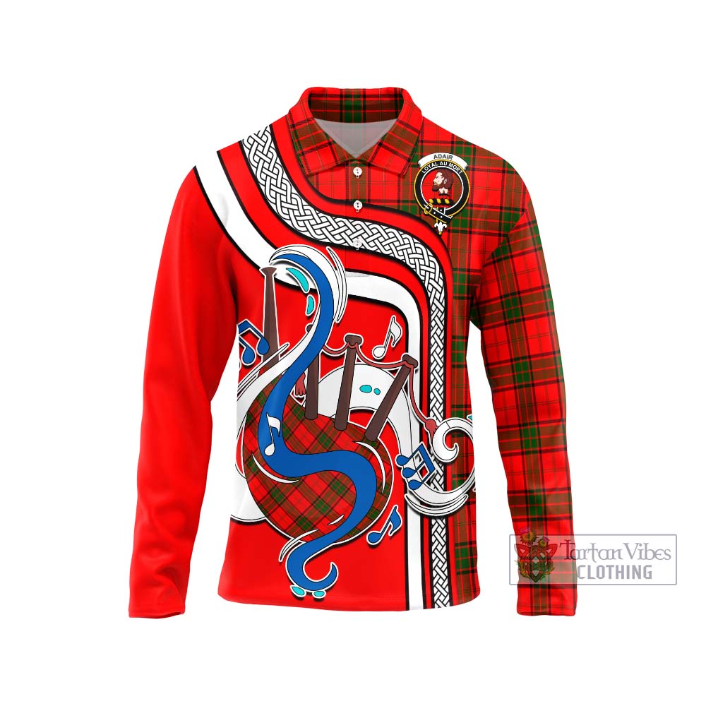 Tartan Vibes Clothing Adair Tartan Long Sleeve Polo Shirt with Epic Bagpipe Style