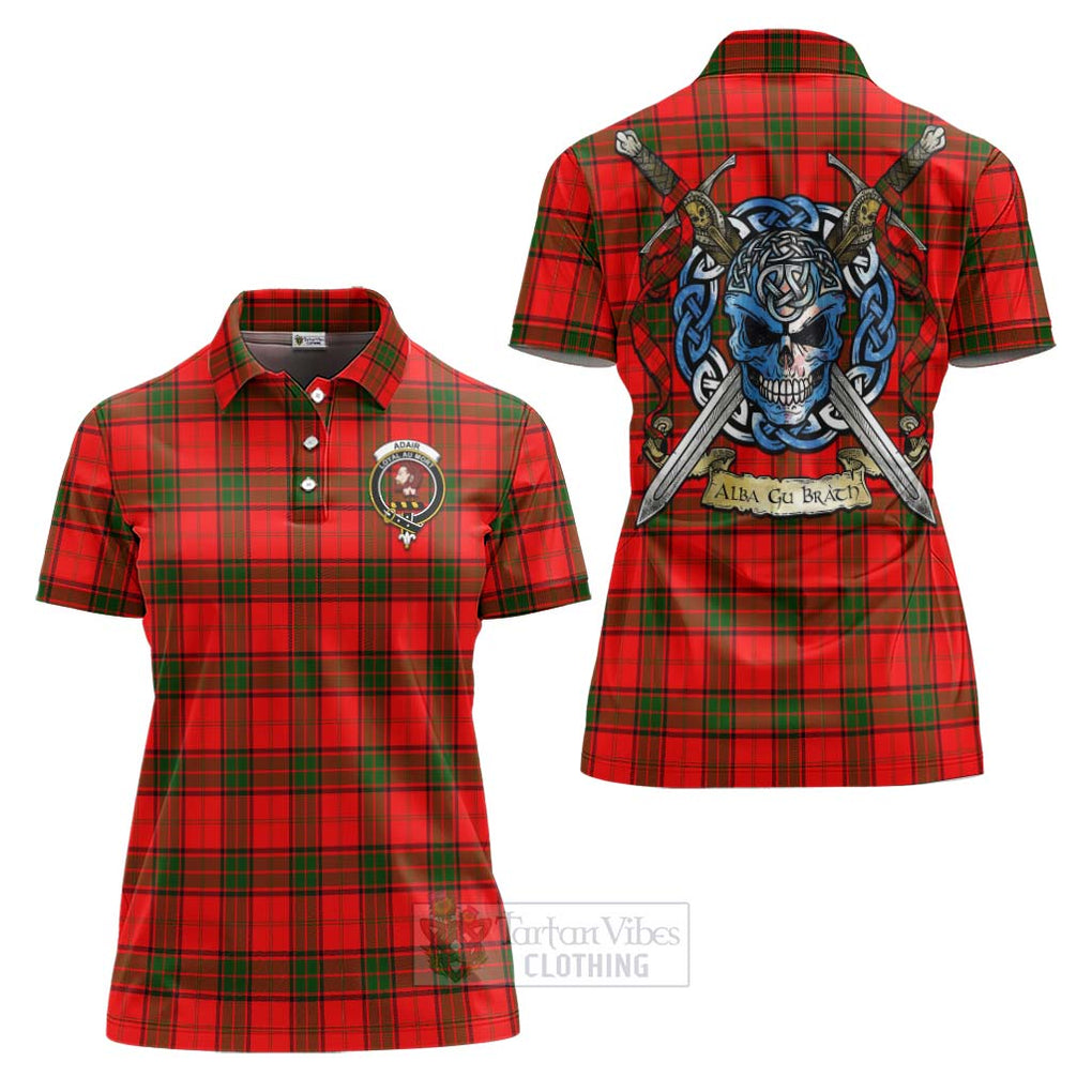 Tartan Vibes Clothing Adair Tartan Women's Polo Shirt with Family Crest Celtic Skull Style