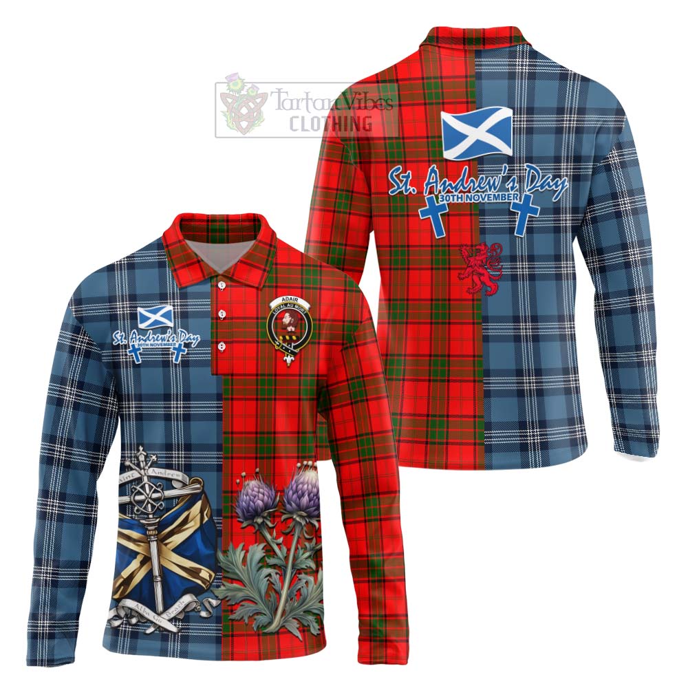 Tartan Vibes Clothing Adair Tartan Long Sleeve Polo Shirt Happy St. Andrew's Day Half Tartan Style