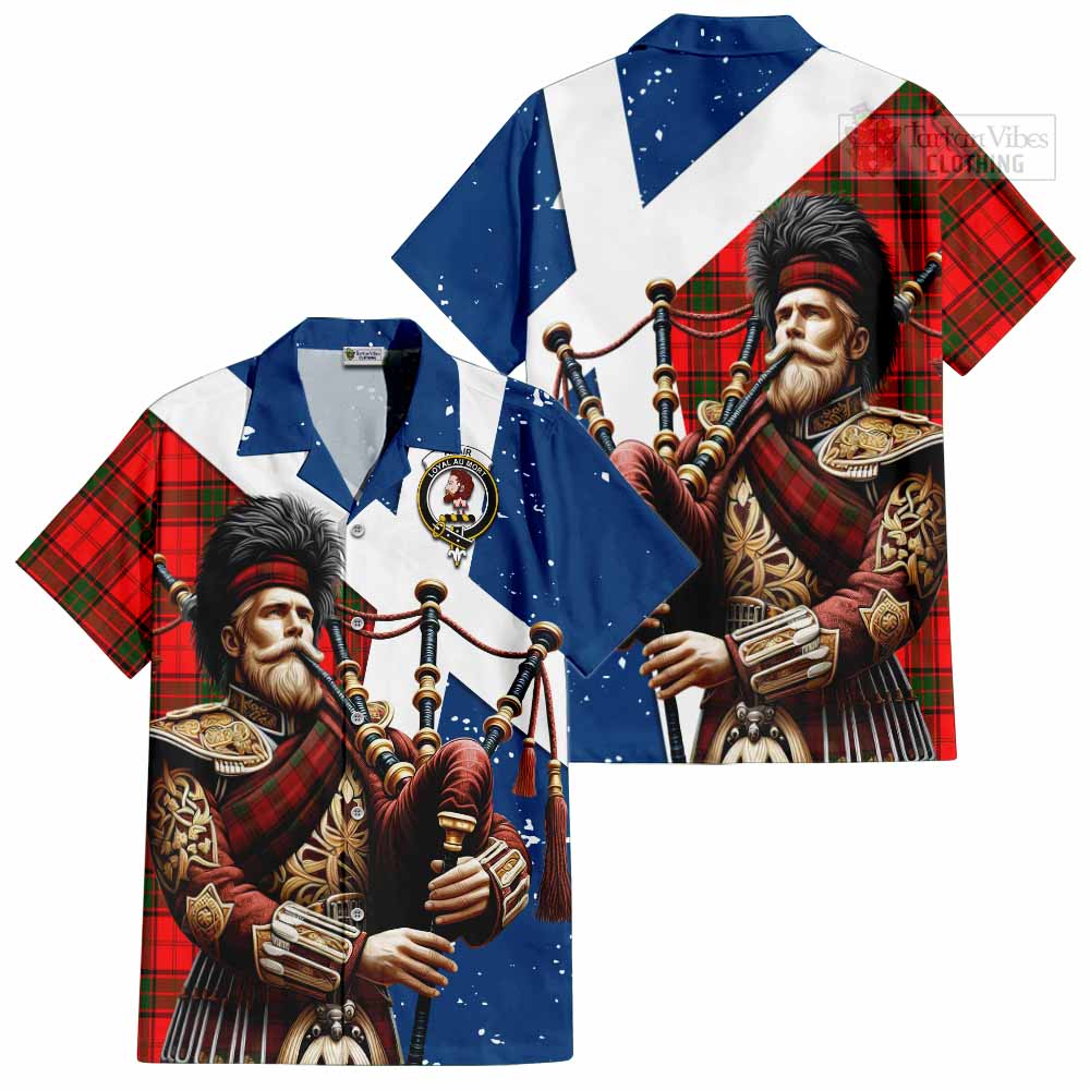 Tartan Vibes Clothing Adair Tartan Short Sleeve Button Shirt with Family Crest Scottish Bagpiper Vibes