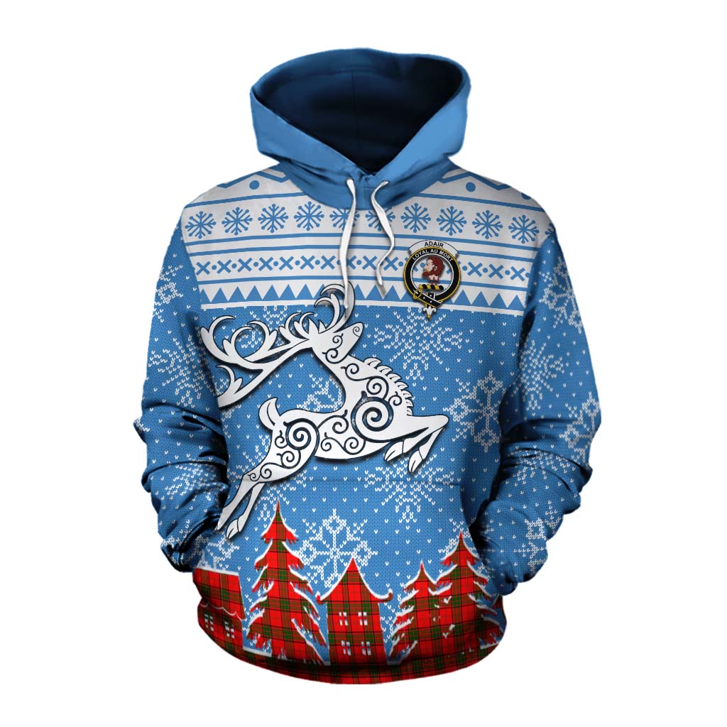 Tartan Vibes Clothing Adair Clan Christmas Cotton Hoodie Celtic Reindeer Style