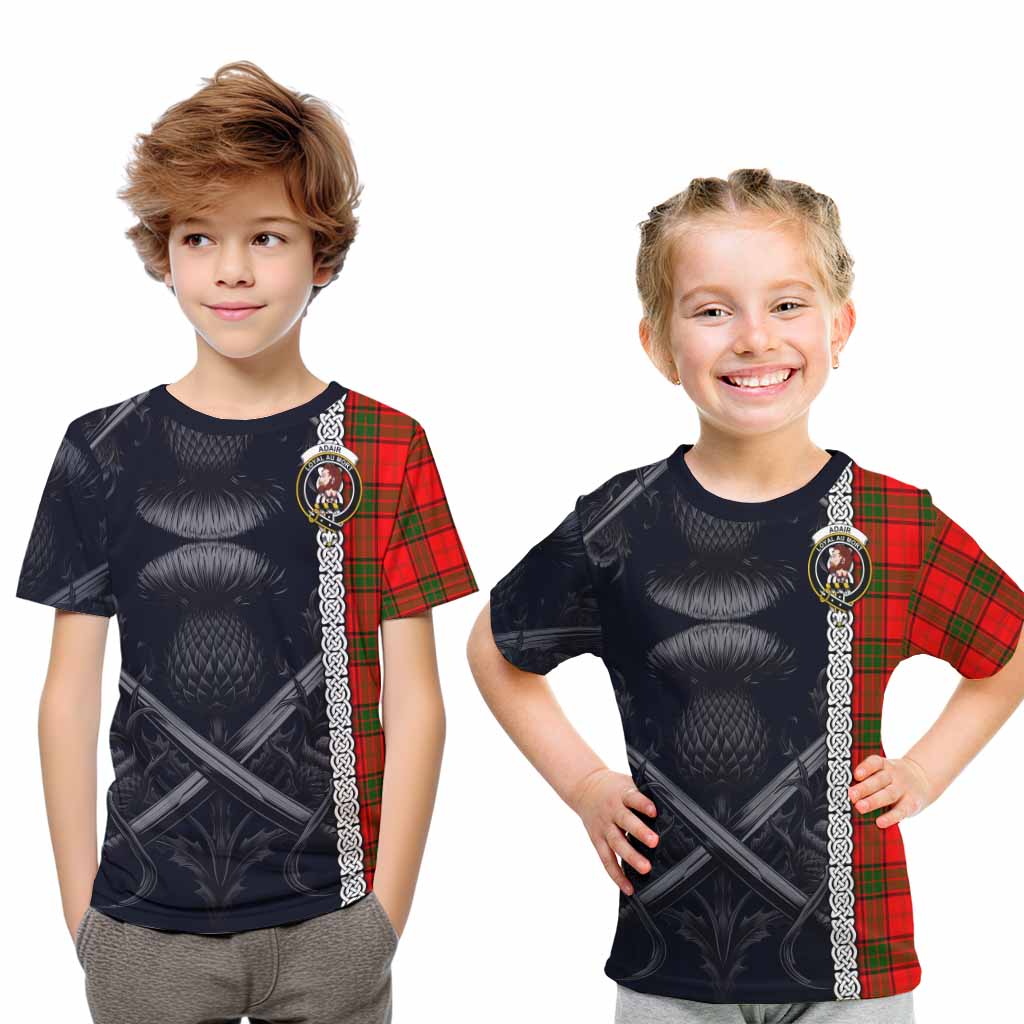 Tartan Vibes Clothing Adair Tartan Kid T-Shirt with Family Crest Cross Sword Thistle Celtic Vibes