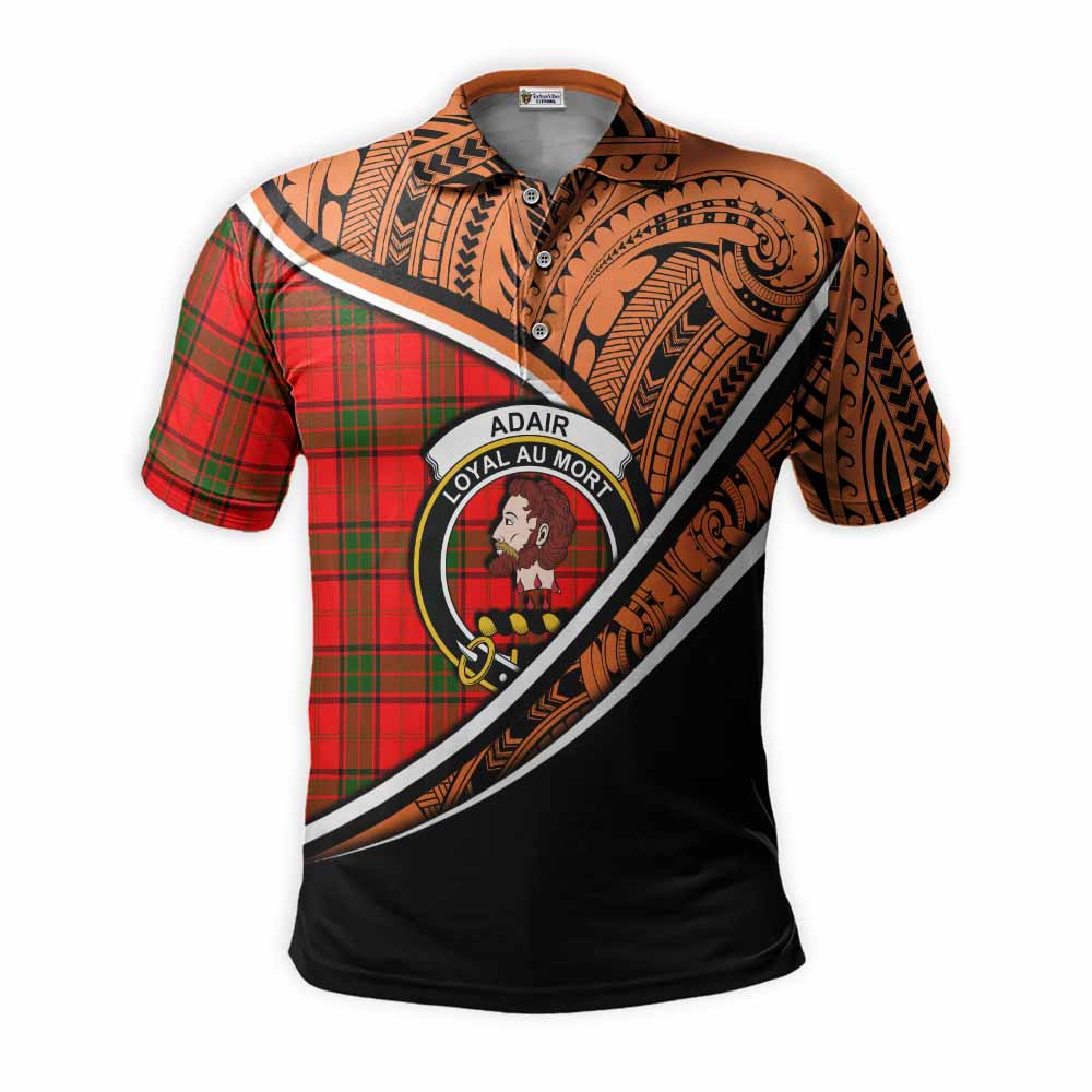 Tartan Vibes Clothing Adair Crest Tartan Polo Shirt with Maori Tattoo Style - Orange Version