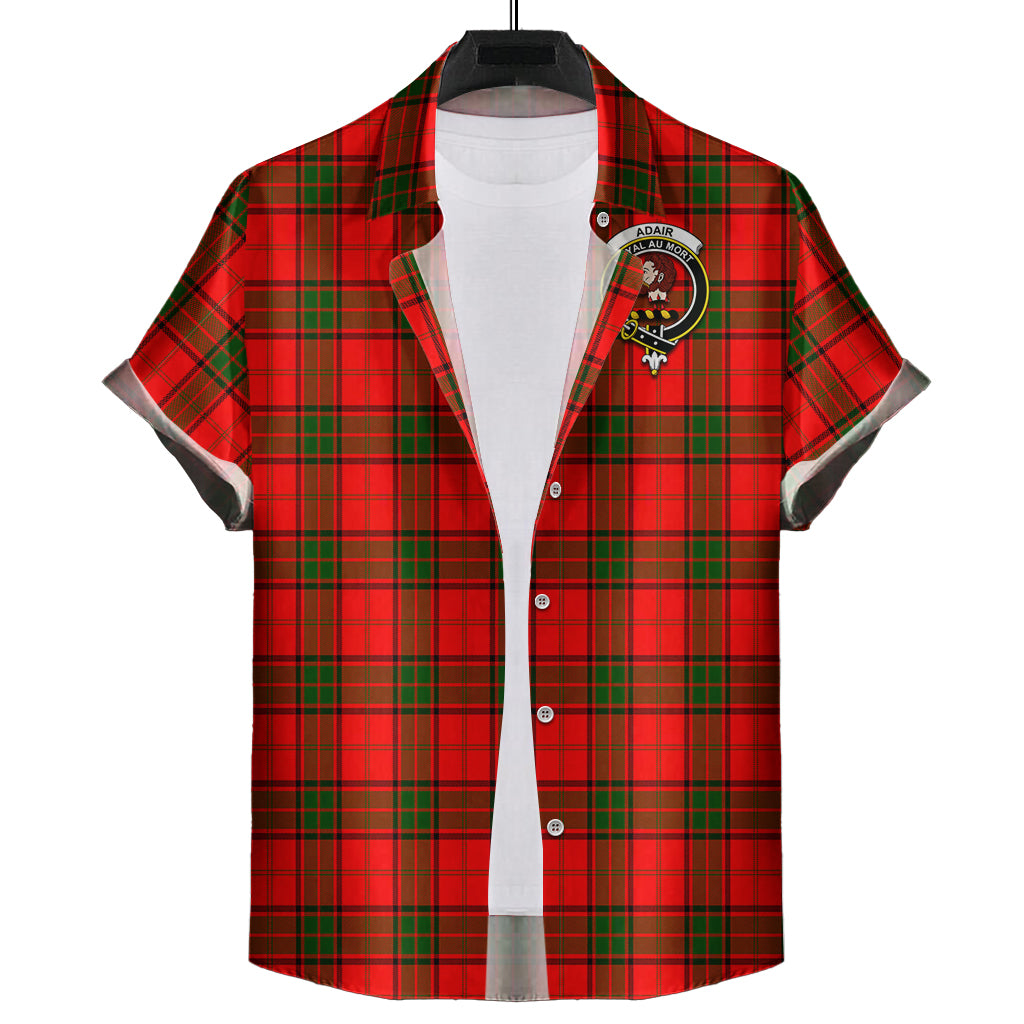 Adair Tartan Short Sleeve Button Down Shirt with Family Crest - Tartanvibesclothing