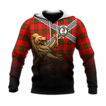 Adair Crest Tartan Knitted Hoodie with Golden Lion Emblem Celtic Style Unisex Knitted Pullover Hoodie - Tartan Vibes Clothing