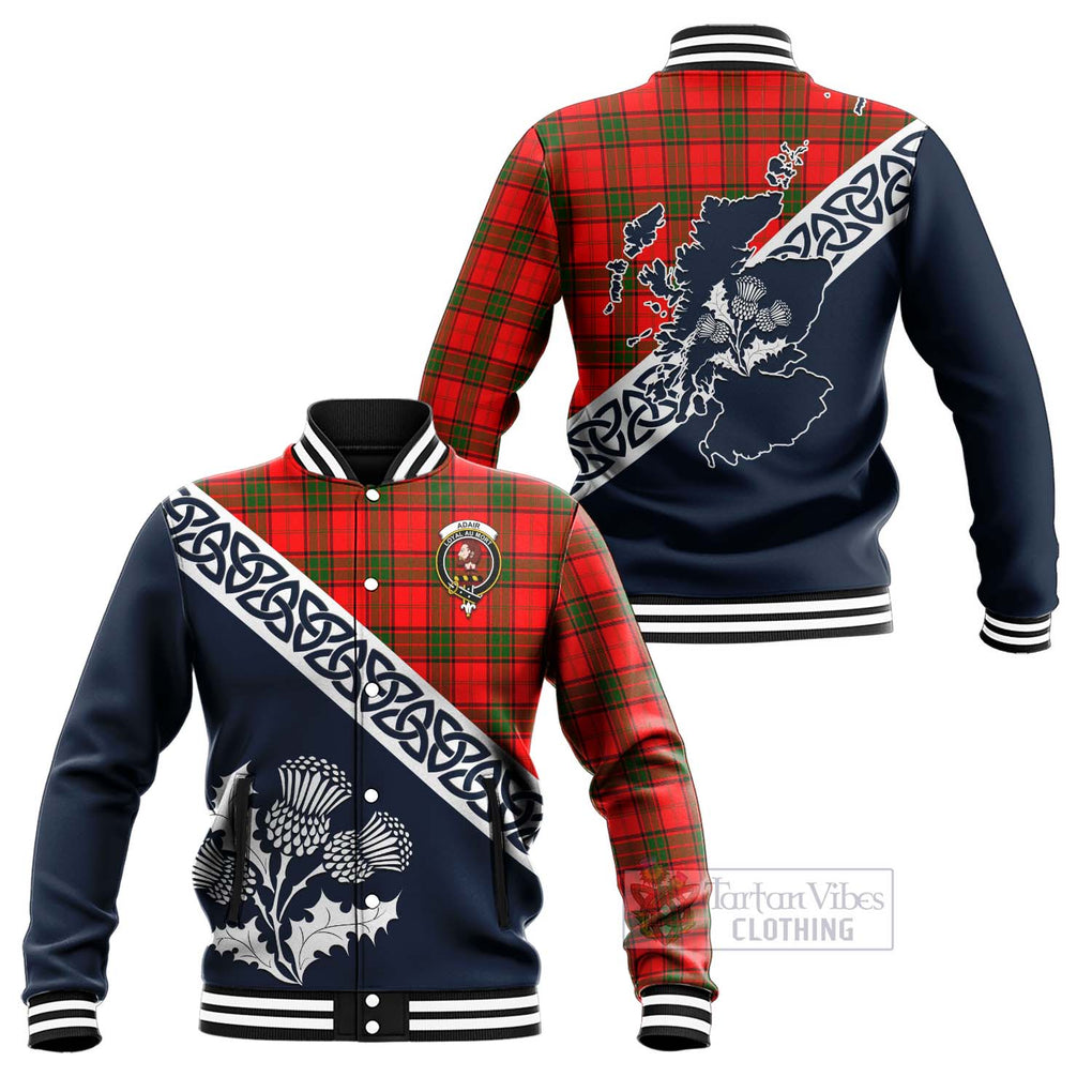 Tartan Vibes Clothing Adair Tartan Baseball Jacket Featuring Thistle and Scotland Map