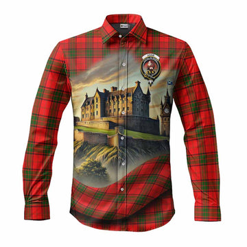 Adair Tartan Family Crest Long Sleeve Button Shirt with Scottish Ancient Castle Style Men's Shirt S - Tartan Vibes Clothing
