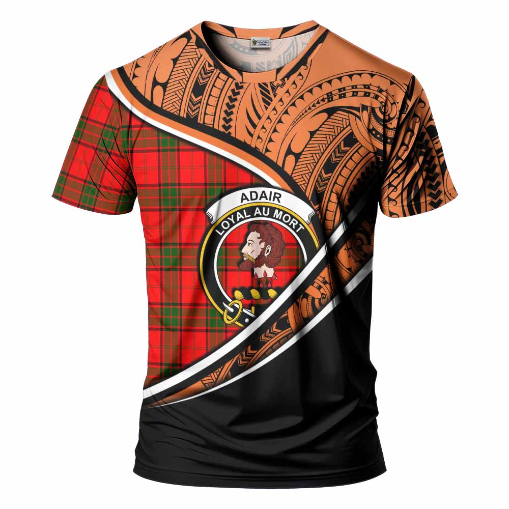 Tartan Vibes Clothing Adair Crest Tartan T-Shirt with Maori Tattoo Style - Orange Version