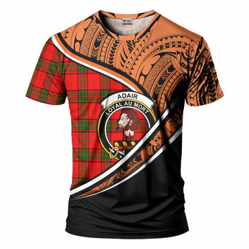 Adair Crest Tartan T-Shirt with Polynesian Vibes Style - Orange Version