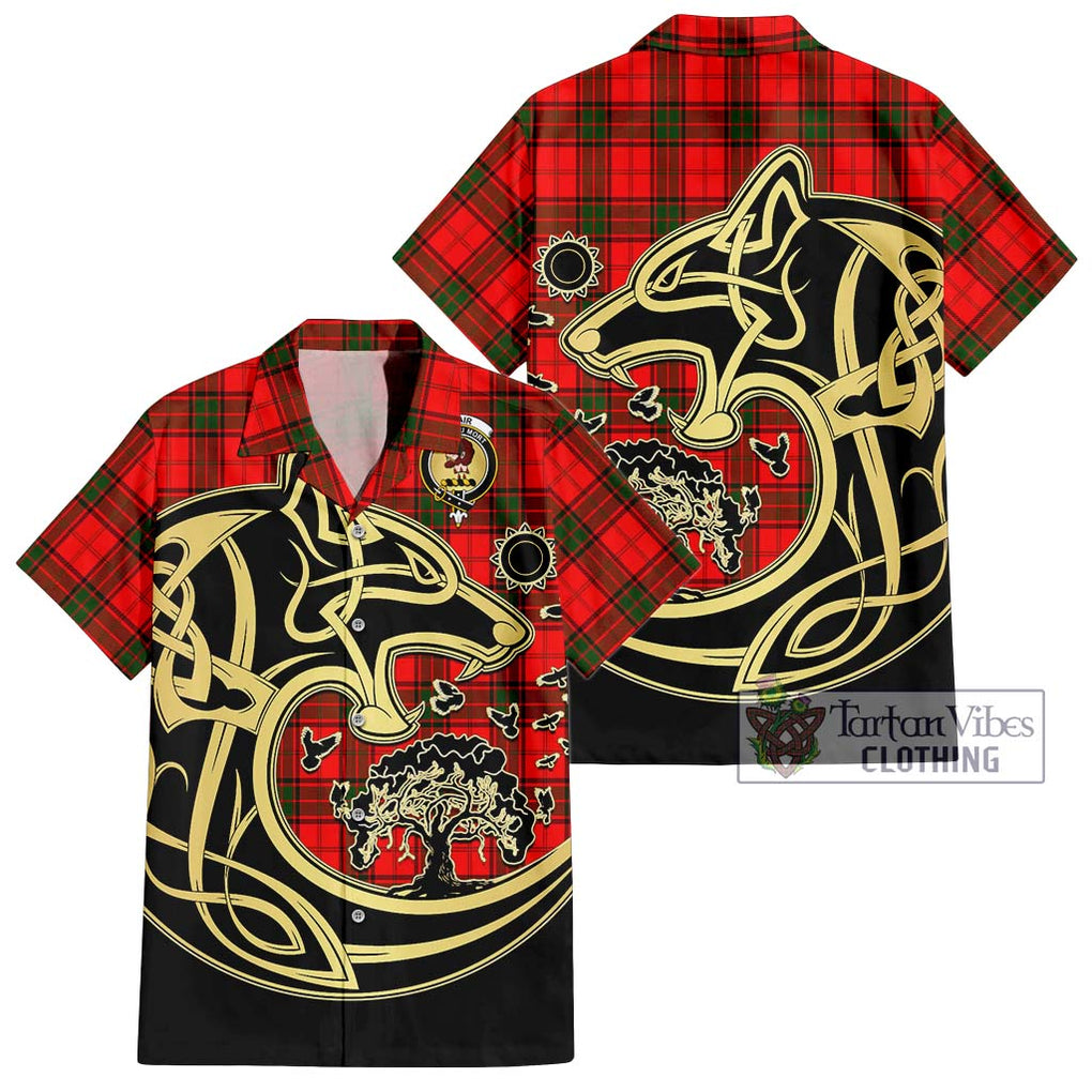 Adair Tartan Short Sleeve Button Shirt with Family Crest Celtic Wolf Style Kid - Tartan Vibes Clothing