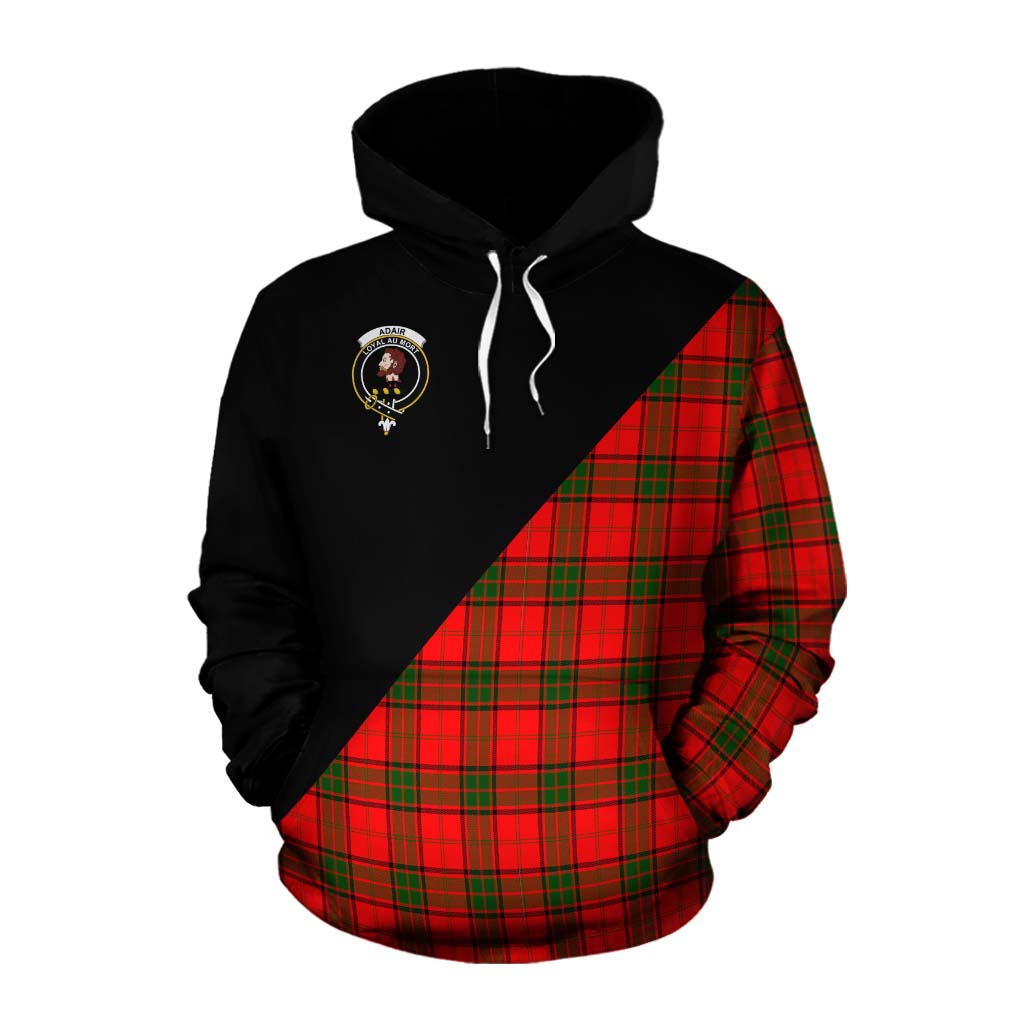 Tartan Vibes Clothing Adair Tartan Cotton Hoodie with Family Crest and Military Logo Style