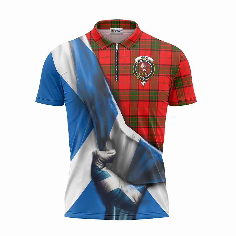 Tartan Vibes Clothing Adair Tartan Zipper Polo Shirt with Family Crest Scotland Patriotic Style