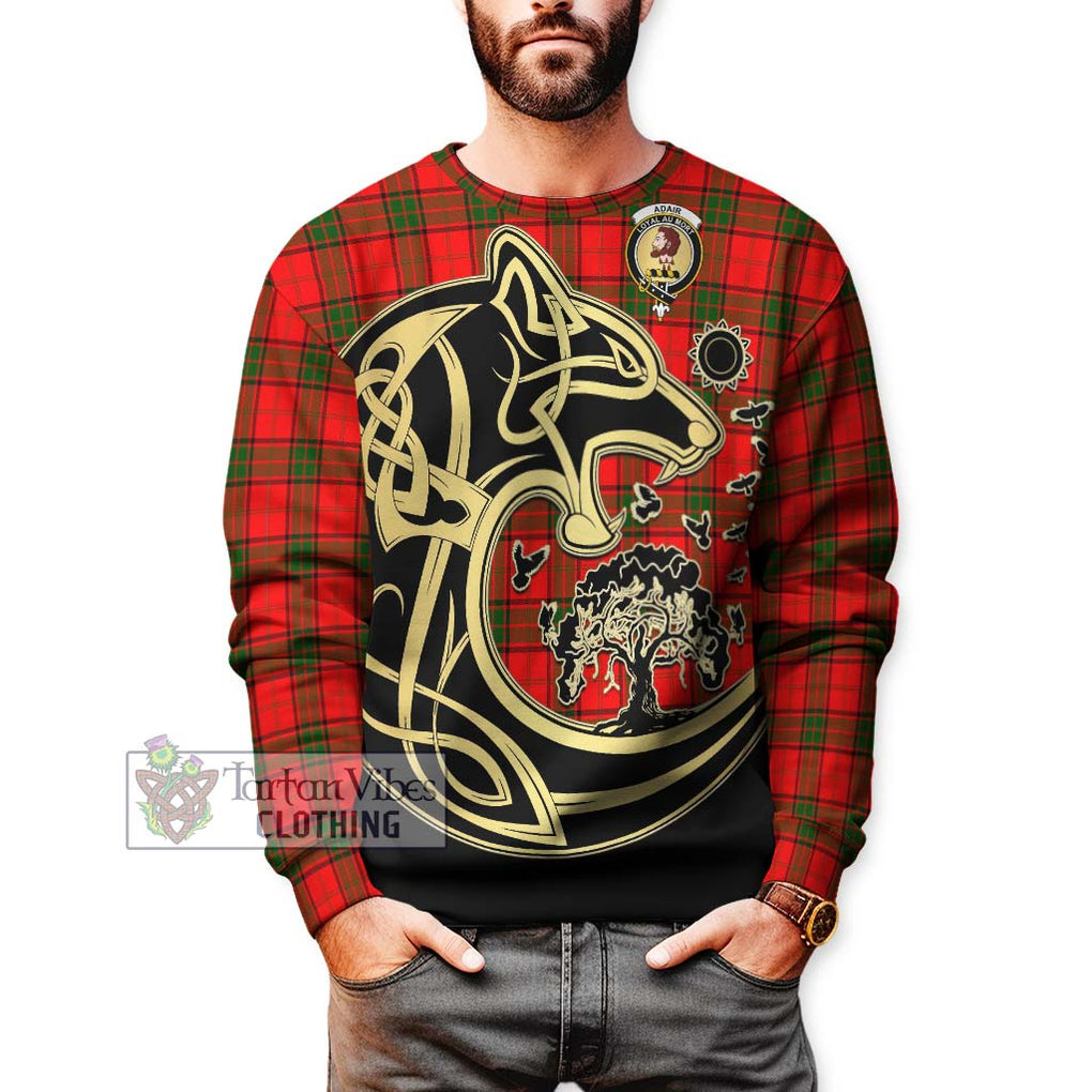 Adair Tartan Sweatshirt with Family Crest Celtic Wolf Style Unisex - Tartan Vibes Clothing